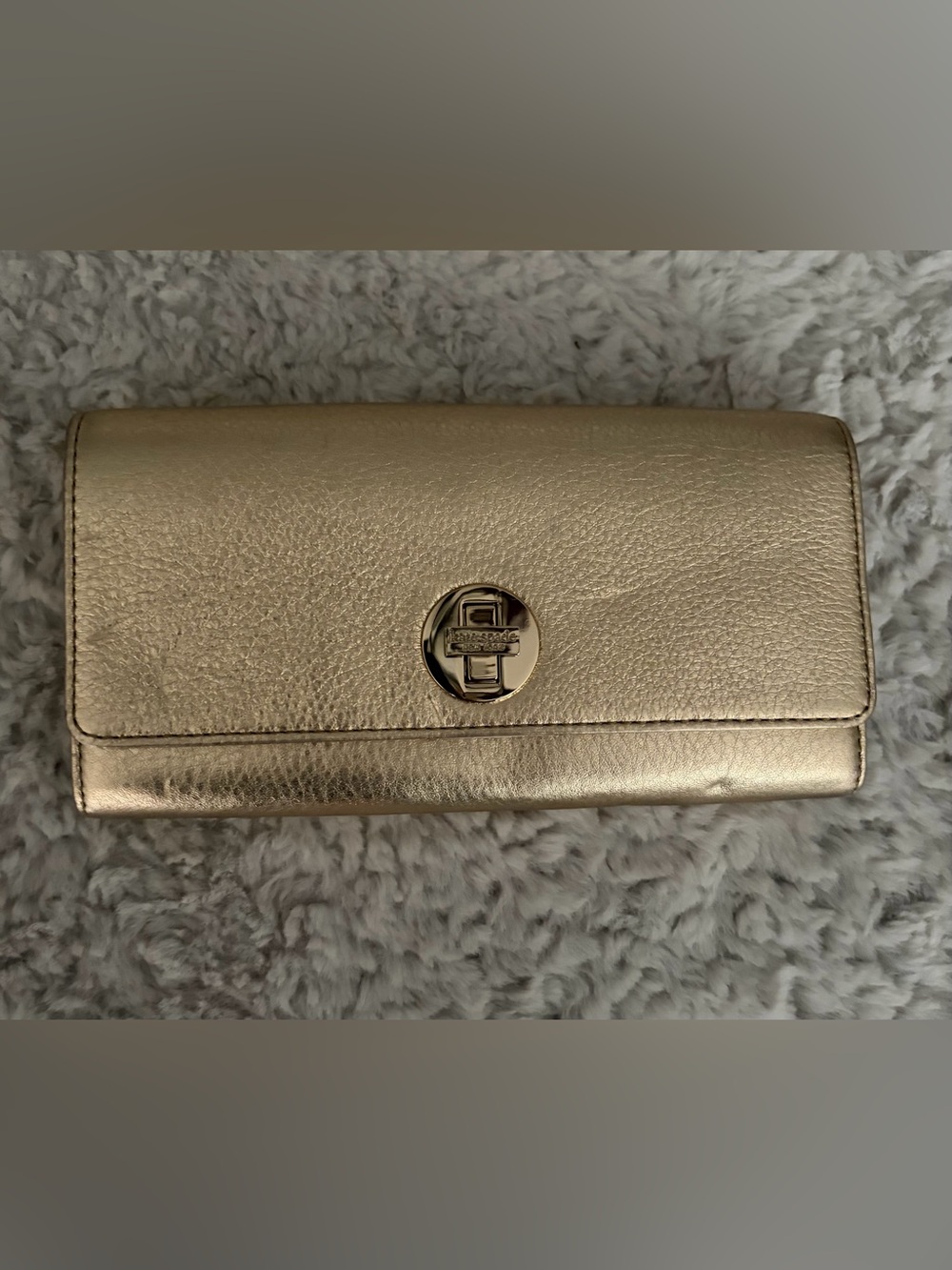 Kate spade Metallic Gold Leather Clutch Wallet with Turnlock